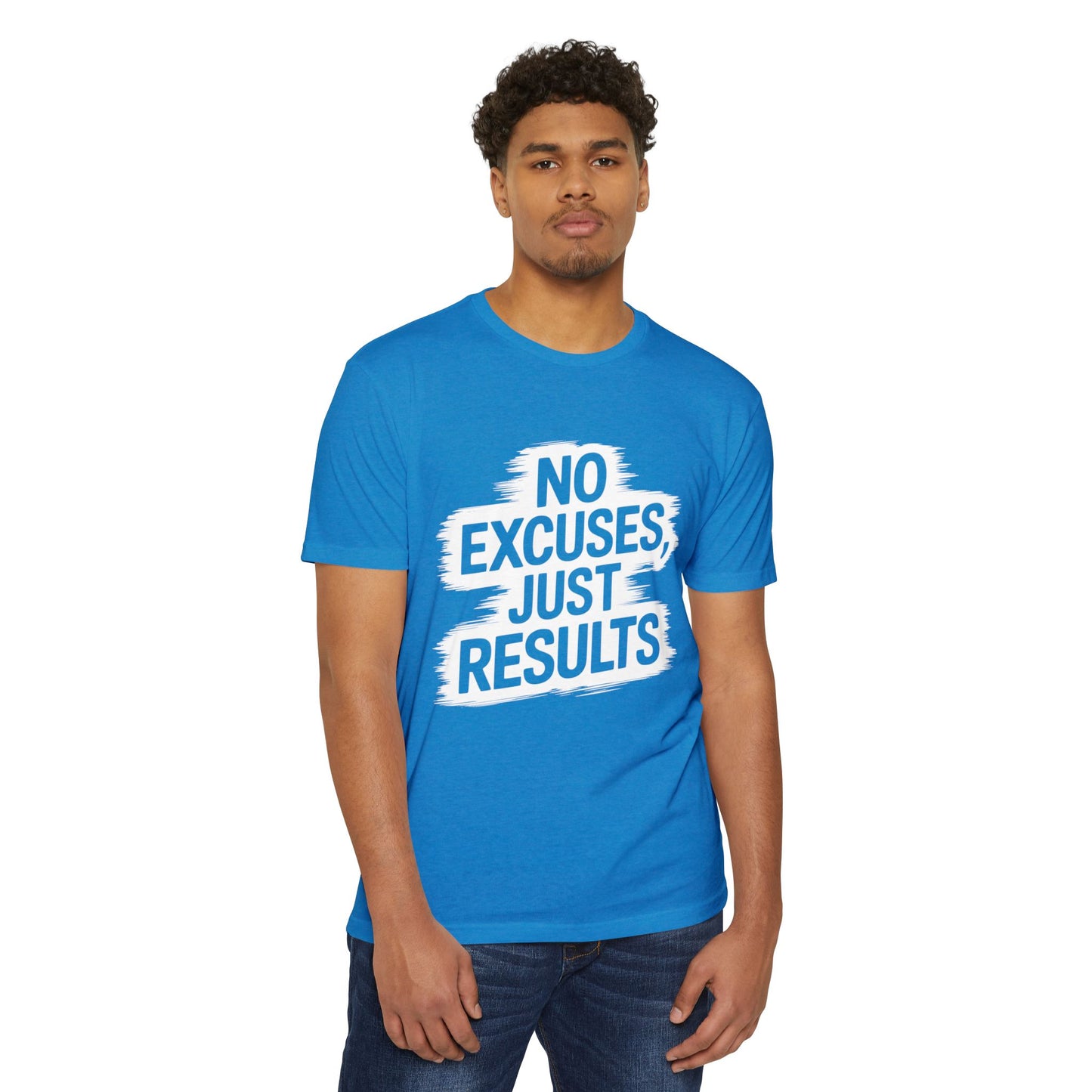 Motivational Unisex CVC Jersey T-Shirt - "No Excuses, Just Results"