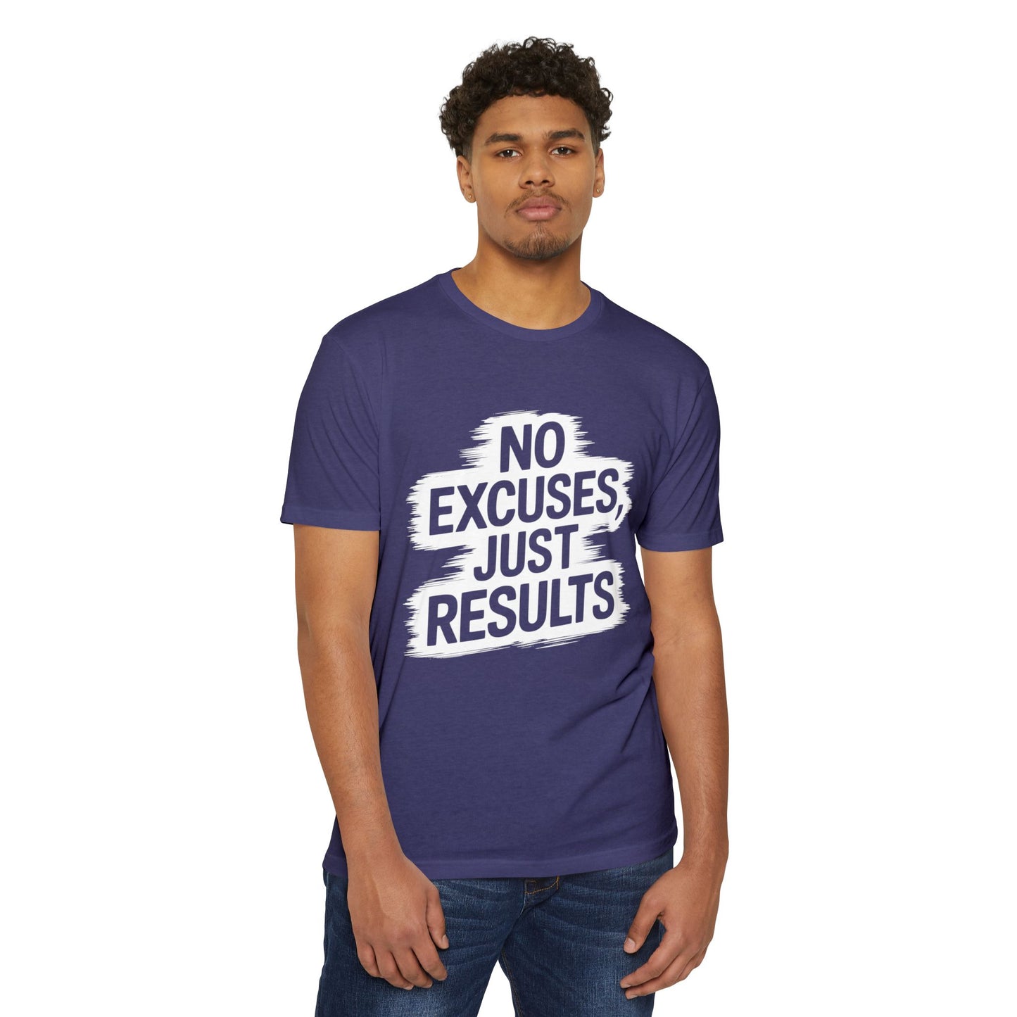 Motivational Unisex CVC Jersey T-Shirt - "No Excuses, Just Results"