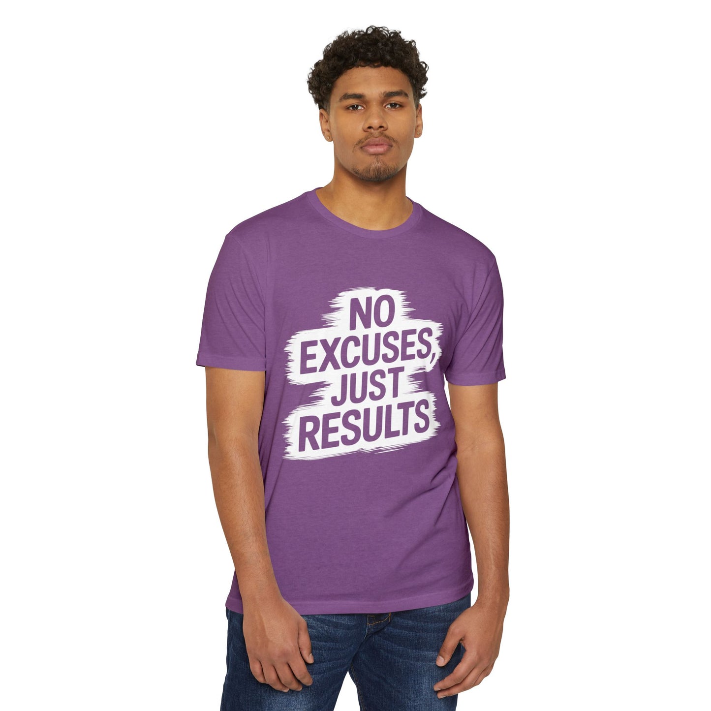 Motivational Unisex CVC Jersey T-Shirt - "No Excuses, Just Results"